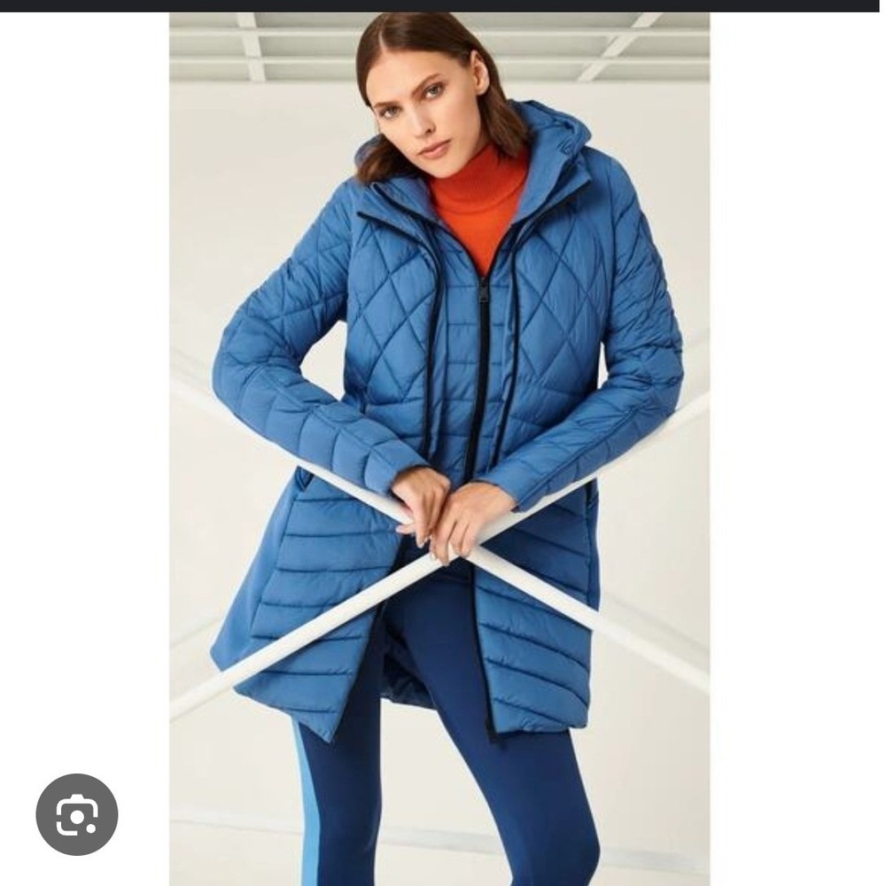 Bernardo NWT Performance Quilted Hooded Puffer Coat Stone Blue EcoPlume‎ Medium